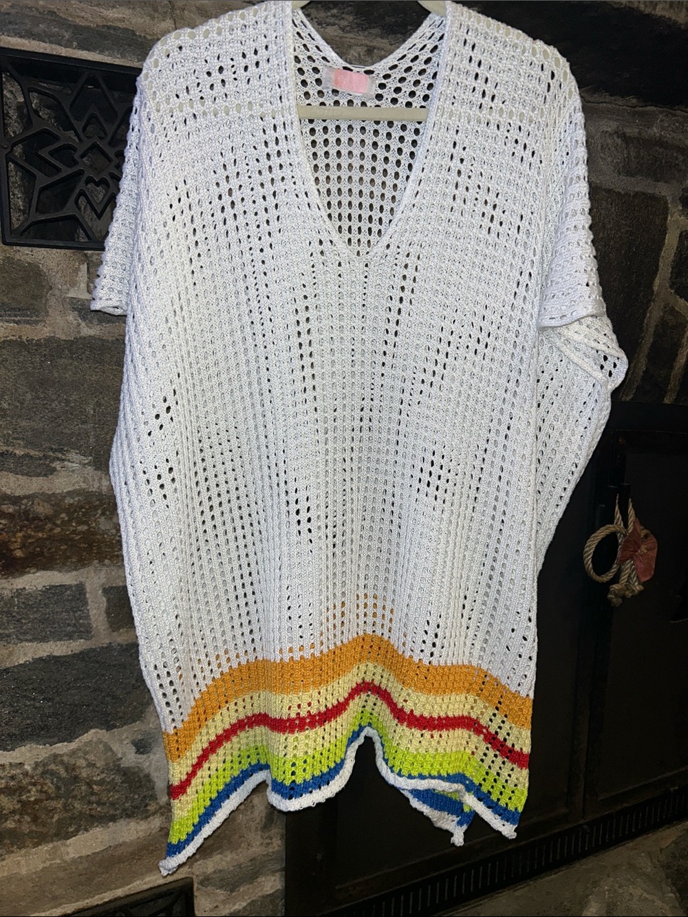 White Crochet Beach Cover-Up with Tropical Trim